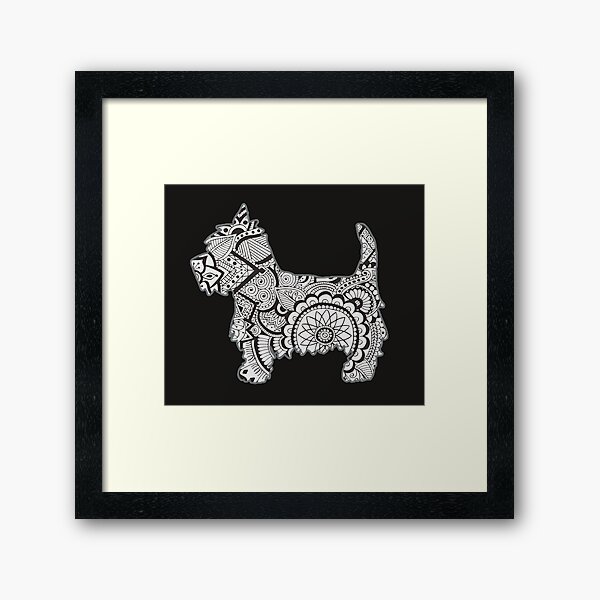 Westie black and white zentangle Framed Art Print