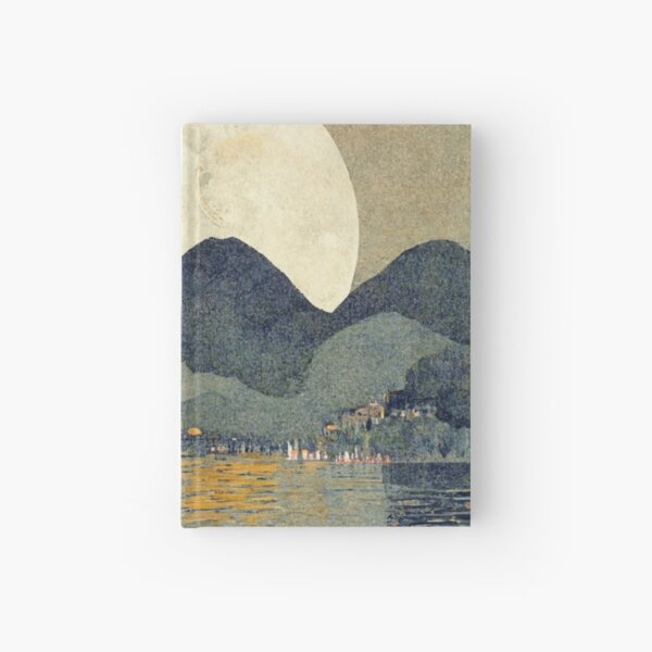 Moon over Lake Como no 2 with the villages visible Hardcover Journal
