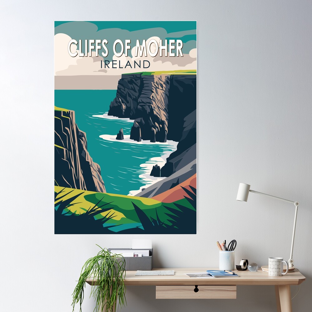 Cliffs of Moher Ireland Travel Art Vintage Poster for Sale by  KrisSidDesigns