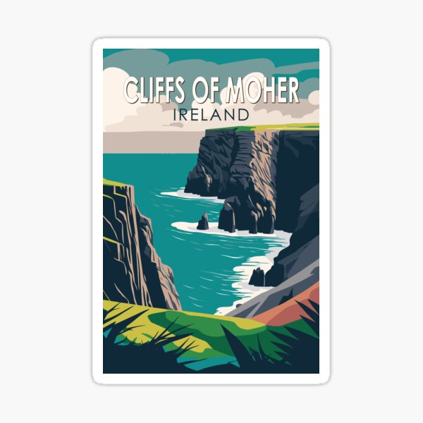 Cliffs of Moher Ireland Travel Art Vintage Sticker