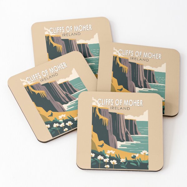 Item preview, Cliffs of Moher Ireland Floral Travel Art Vintage designed and sold by KrisSidDesigns.