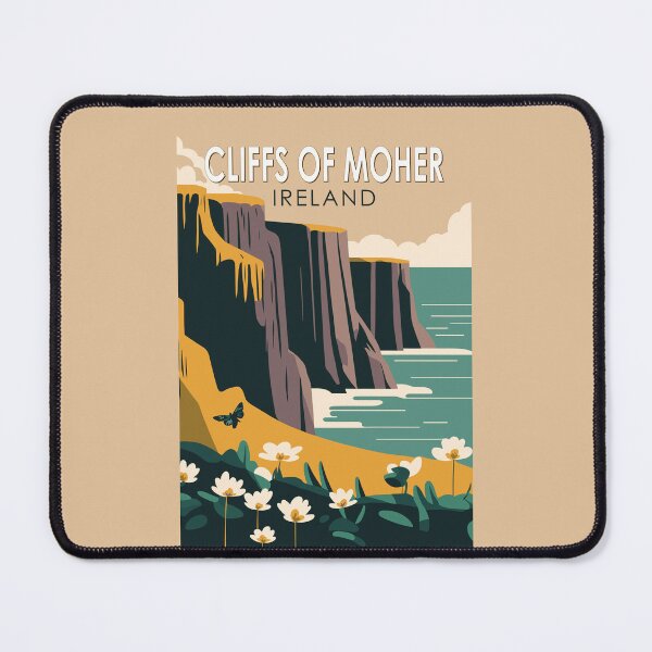 Item preview, Cliffs of Moher Ireland Floral Travel Art Vintage designed and sold by KrisSidDesigns.