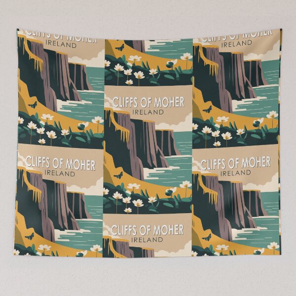 Item preview, Cliffs of Moher Ireland Floral Travel Art Vintage designed and sold by KrisSidDesigns.