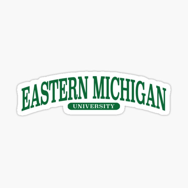 "eastern michigan university serif font curved " Sticker for Sale by