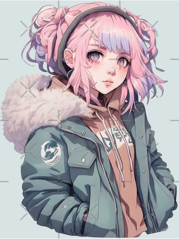 Kawaii anime girl with long pink hair uwu