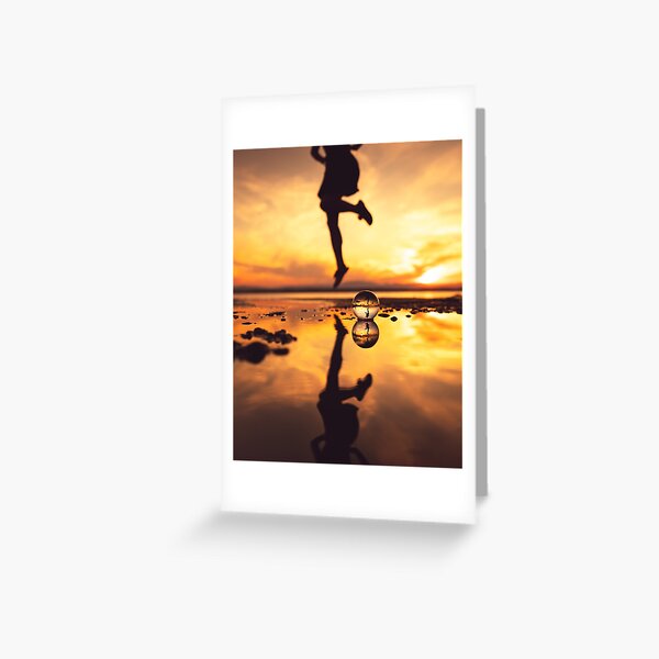 Lensball, Sunset and Girl jumping Greeting Card