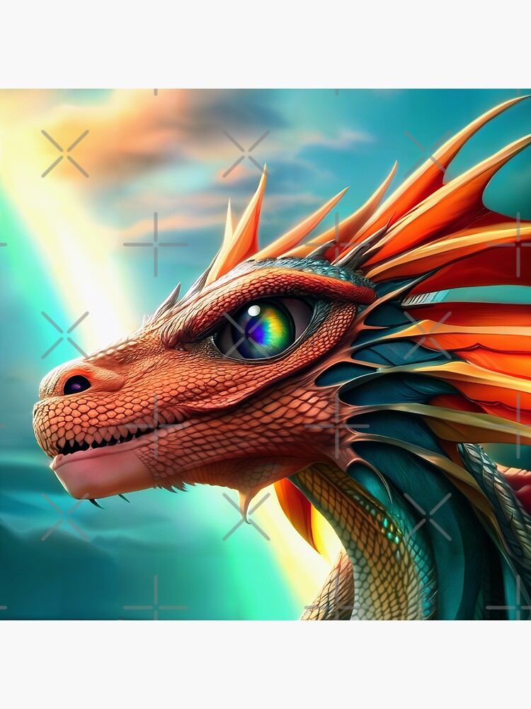 Thumbnail 3 of 3, Sticker, Red Dragon with Rainbow Eyes designed and sold by dragynrain.