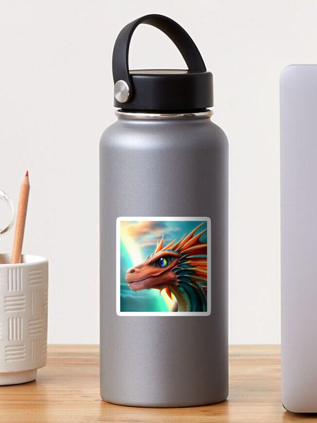 Thumbnail 1 of 3, Sticker, Red Dragon with Rainbow Eyes designed and sold by dragynrain.