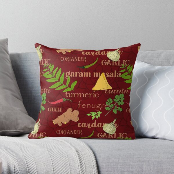 Indian Food and Spices Pattern Throw Pillow