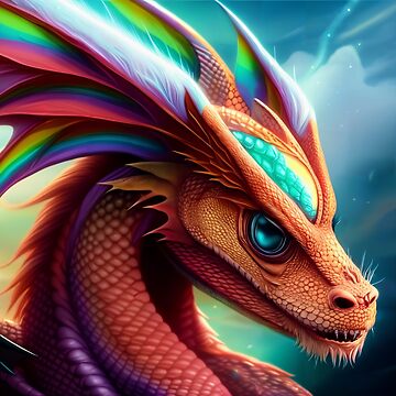 Artwork thumbnail, Rainbow Dragon with Orange Scales and Blue Eyes by dragynrain