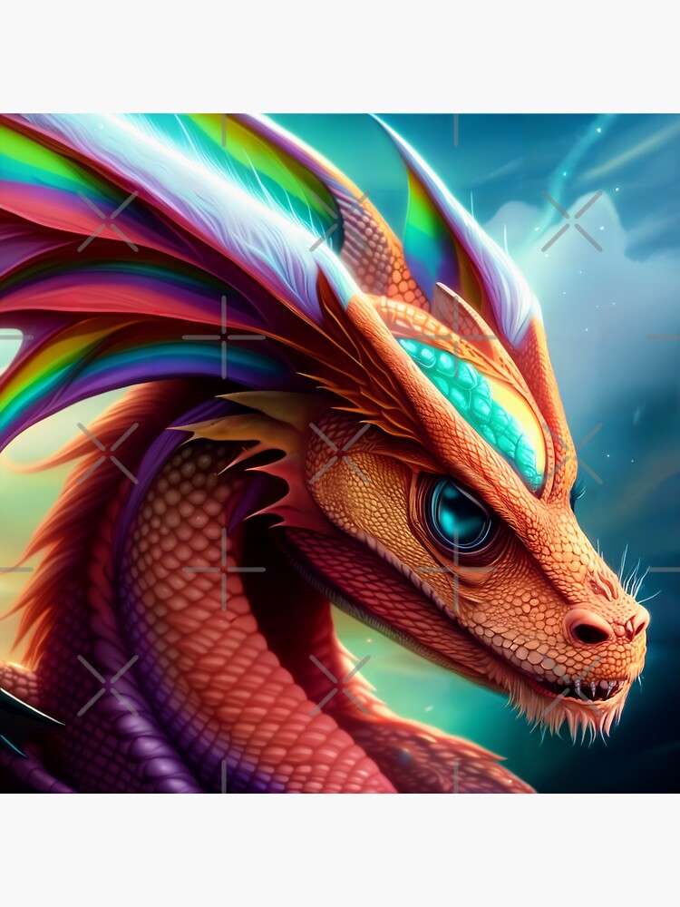 Thumbnail 3 of 3, Sticker, Rainbow Dragon with Orange Scales and Blue Eyes designed and sold by dragynrain.