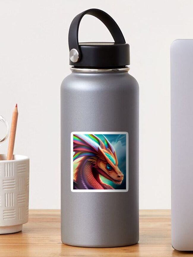 Thumbnail 1 of 3, Sticker, Rainbow Dragon with Orange Scales and Blue Eyes designed and sold by dragynrain.