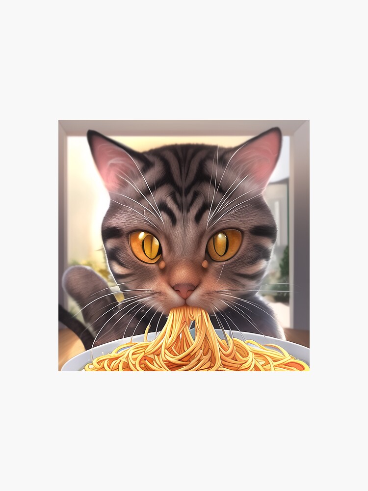 "cat eating spaghetti meme" Sticker for Sale by Mebbotai Redbubble
