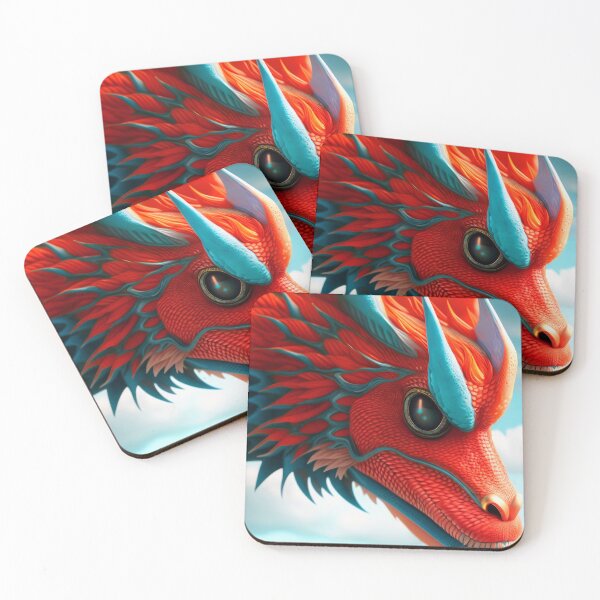 Item preview, Red Scaled Dragon with Cyan Horns designed and sold by dragynrain.