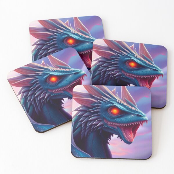 Aperçu de l'œuvre Dragon à écailles bleues complexes avec des yeux rouges créée et vendue par dragynrain.