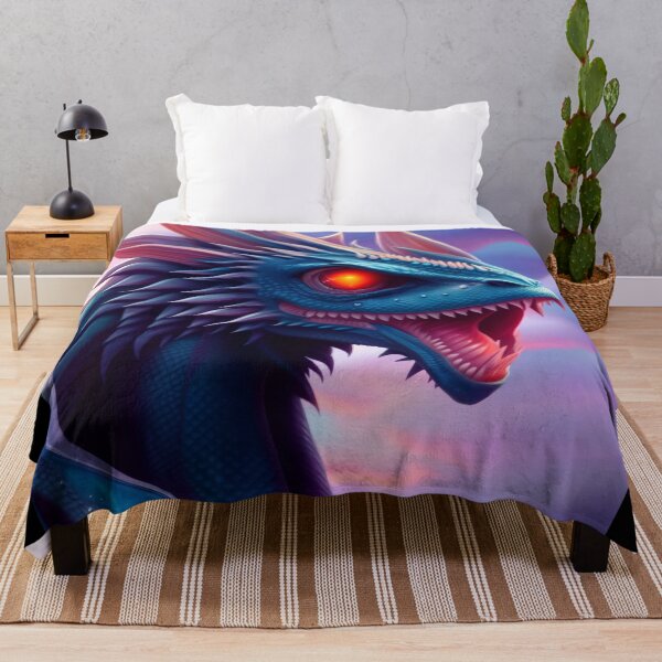 Aperçu de l'œuvre Dragon à écailles bleues complexes avec des yeux rouges créée et vendue par dragynrain.