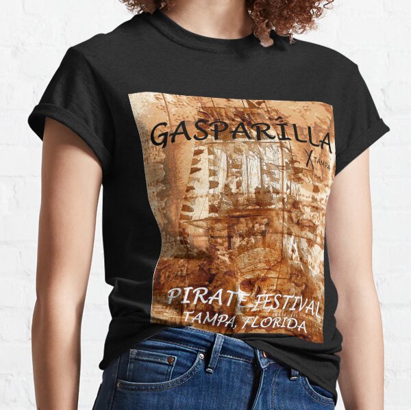 Gasparilla Sparkle Fashion Cold Shoulder Shirt Large Pirate 