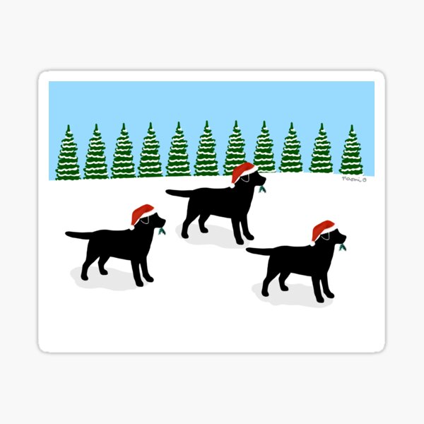 Black Labrador Trio Christmas Snow Field Sticker