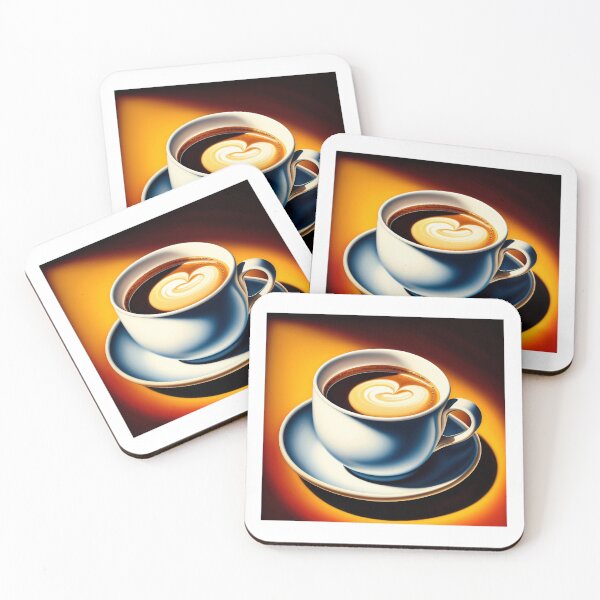 Item preview, An isolated latte in a coffee cup placed on top of a white saucer. Plain orange background. Digital illustration. designed and sold by Bookwyrm-Bazaar.