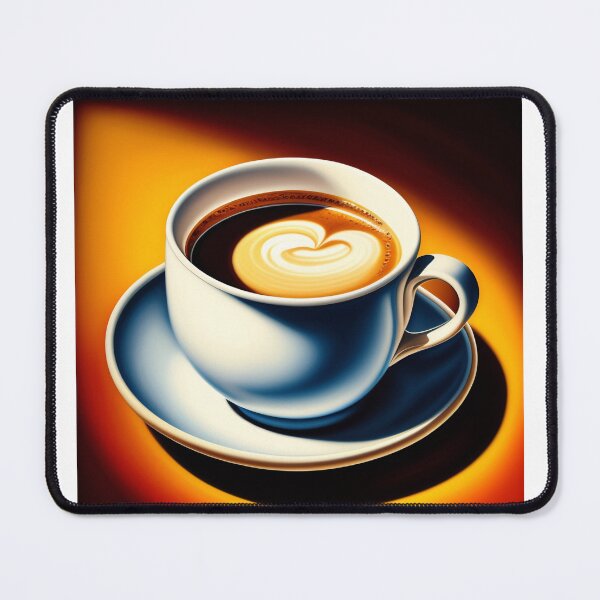 Item preview, An isolated latte in a coffee cup placed on top of a white saucer. Plain orange background. Digital illustration. designed and sold by Bookwyrm-Bazaar.
