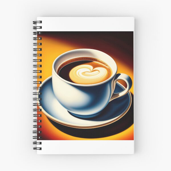Item preview, An isolated latte in a coffee cup placed on top of a white saucer. Plain orange background. Digital illustration. designed and sold by Bookwyrm-Bazaar.