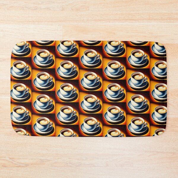 Item preview, An isolated latte in a coffee cup placed on top of a white saucer. Plain orange background. Digital illustration. designed and sold by Bookwyrm-Bazaar.