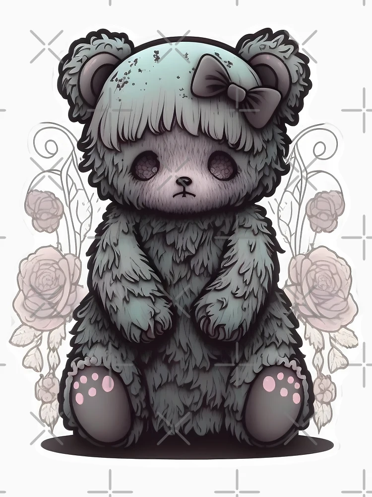 Teddy Bear with Bow Pastel Gothic - Valentines Cottagecore Cute 