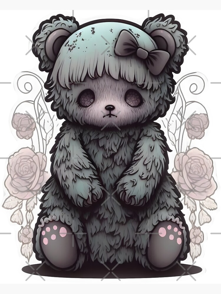 Teddy Bear with Bow Pastel Gothic - Valentines Cottagecore