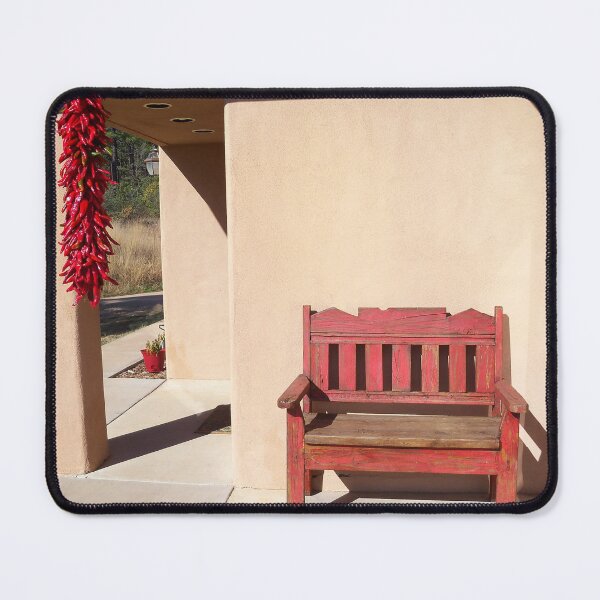 Item preview, A primitive red bench against a stucco wall in the sunshine. designed and sold by SunnyDazDesign.