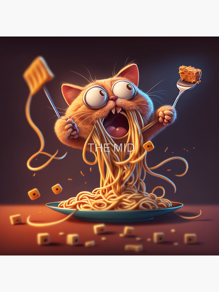 "Cat Eating Spaghetti Cat Eating Meme" Sticker for Sale by