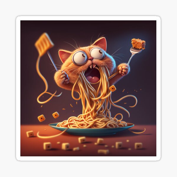 "Cat Eating Spaghetti Cat Eating Meme" Sticker for Sale by