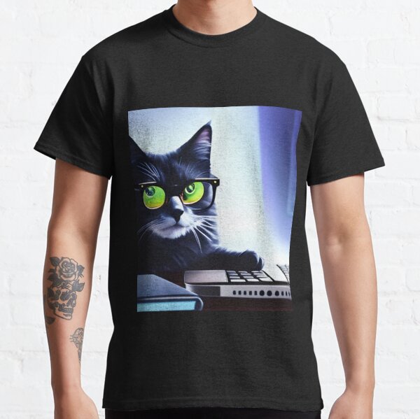 Cat With Glasses On Laptop T-shirt classique