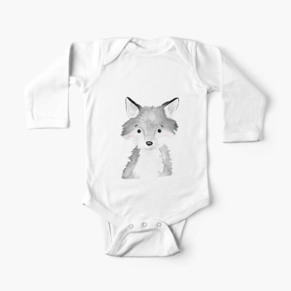 Cute fox portrait black and white Long Sleeve Baby One-Piece