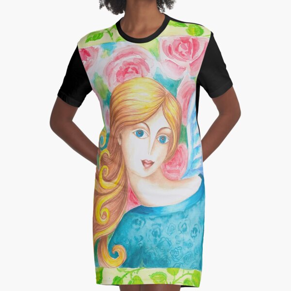 Angel Watercolor Painting Graphic T-Shirt Dress