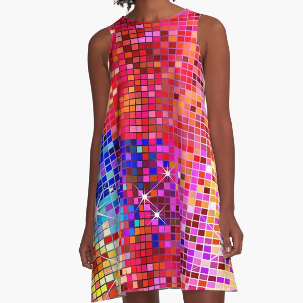 Image of Metallic Colorful Sequins Look-Disco Ball Image GlitterPattern  A-Line Dress