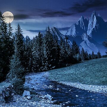 Artwork thumbnail, fairy tale mountainous summer landscape at night by mike-pellinni