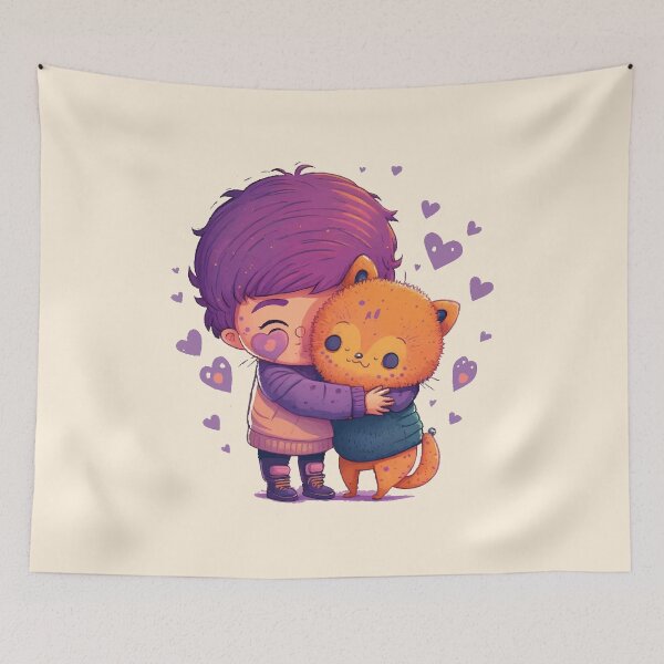 Item preview, Cute Cat hugging a little kid kawaii designed and sold by lelixart.