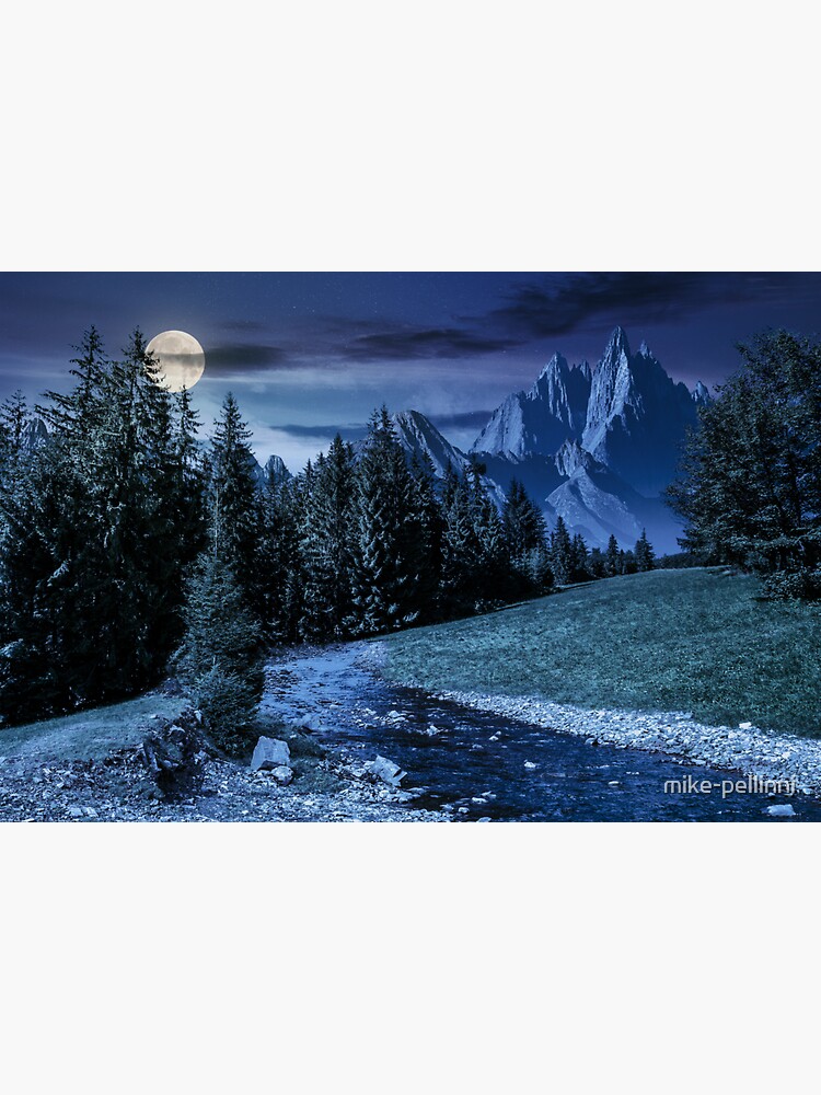 Thumbnail 3 of 3, Sticker, fairy tale mountainous summer landscape at night designed and sold by mike-pellinni.