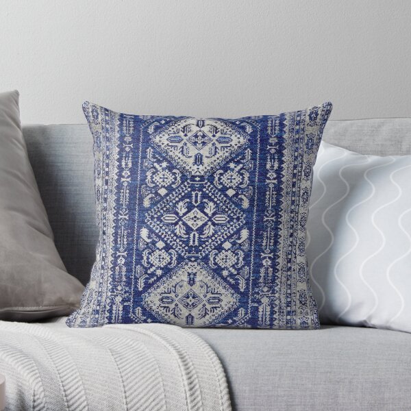Blue Indigo Oriental Vintage Bohemian Cottage Farmhouse Moroccan Style Throw Pillow