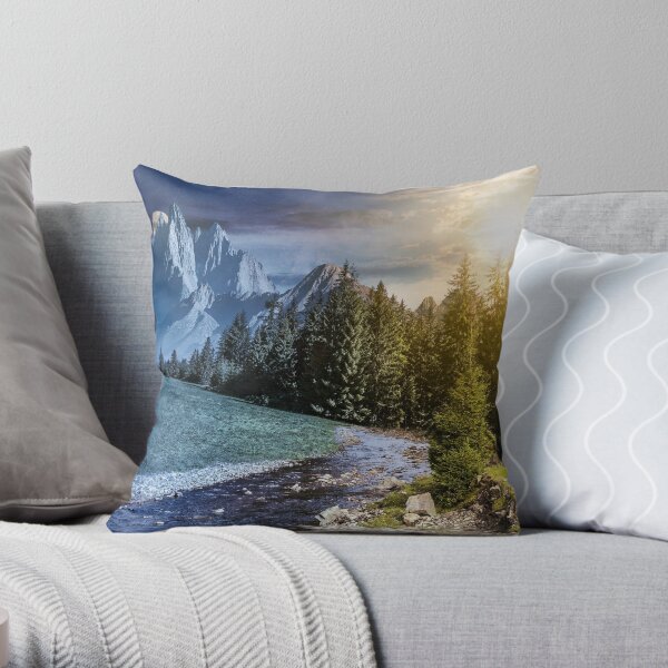 time change in mountainous summer landscape Throw Pillow