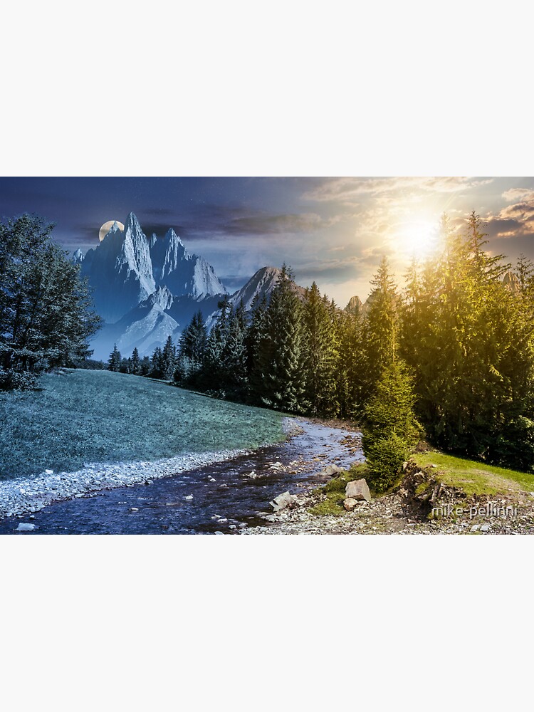 Thumbnail 3 of 3, Sticker, time change in mountainous summer landscape designed and sold by mike-pellinni.