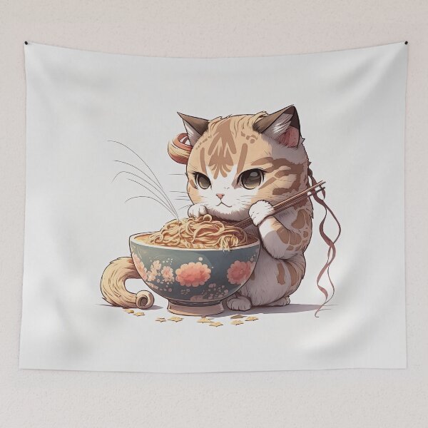 Item preview, gato comiendo espagueti designed and sold by AiCollection.