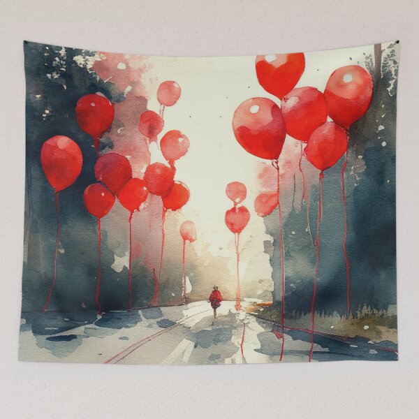 Item preview, red balloons art watercolor decor living room  designed and sold by BeerDragons.