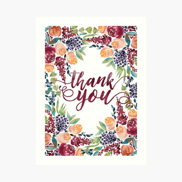 Watercolor Bouquet Hand-Painted Roses Celosia Bilberries Leaves Art Print