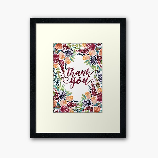 Watercolor Bouquet Hand-Painted Roses Celosia Bilberries Leaves Framed Art Print