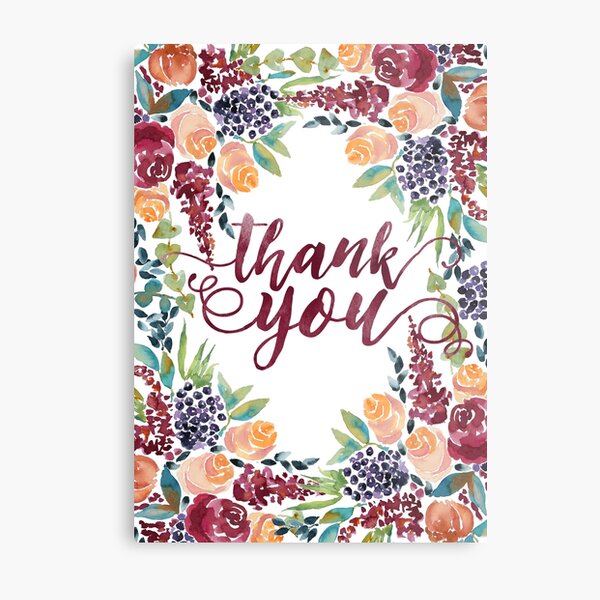 Watercolor Bouquet Hand-Painted Roses Celosia Bilberries Leaves Metal Print