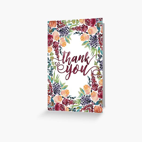 Watercolor Bouquet Hand-Painted Roses Celosia Bilberries Leaves Greeting Card