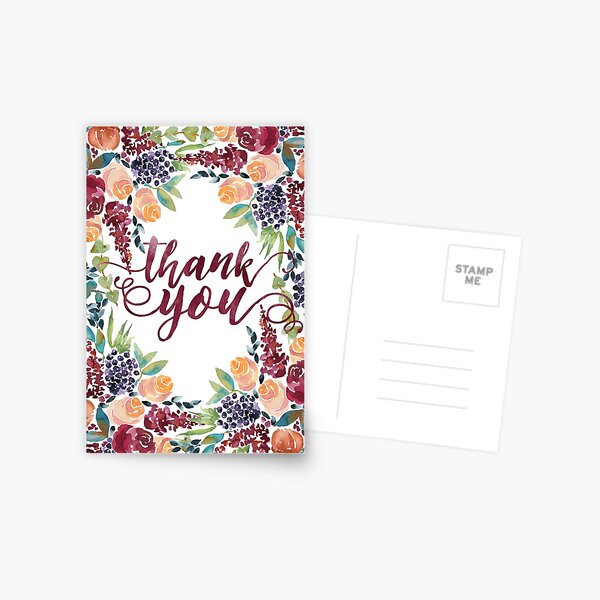 Watercolor Bouquet Hand-Painted Roses Celosia Bilberries Leaves Postcard