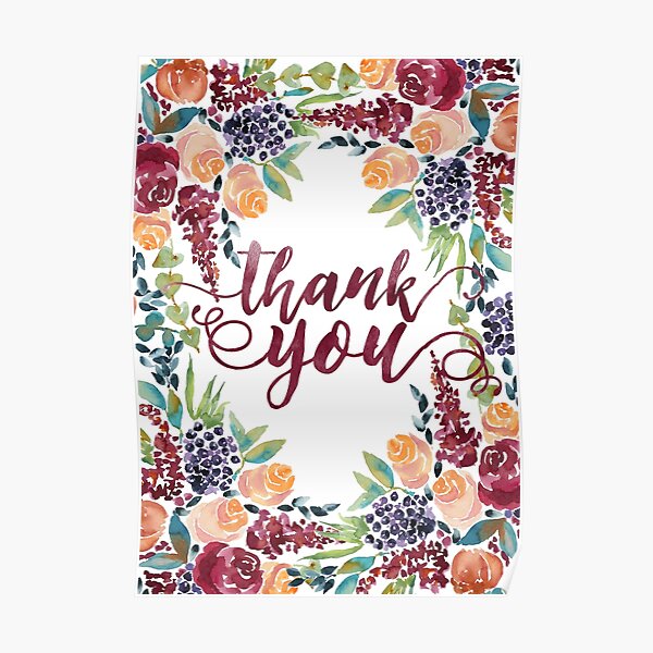 Watercolor Bouquet Hand-Painted Roses Celosia Bilberries Leaves Poster