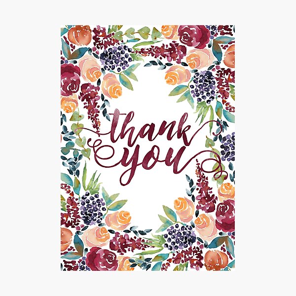 Watercolor Bouquet Hand-Painted Roses Celosia Bilberries Leaves Photographic Print